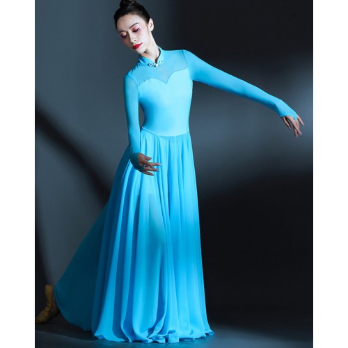 Turquoise chinese folk dance dresses traditional classical dance fairy hanfu performance costumes modern dance dress song accompaniment long skirt